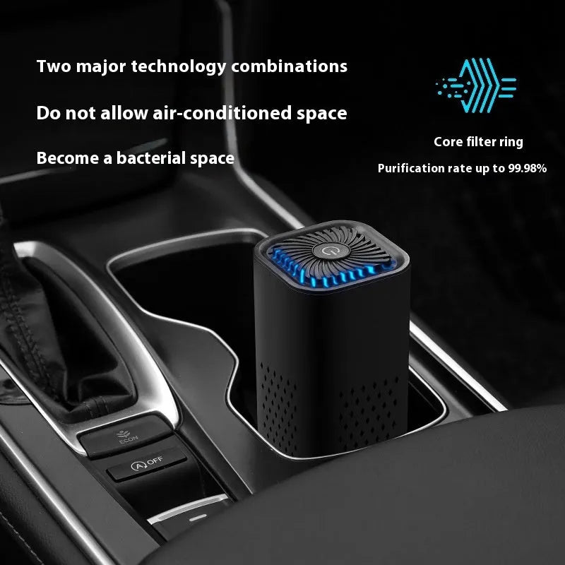 Mini USB car and home air purifier in black and white colours with HEPA filter