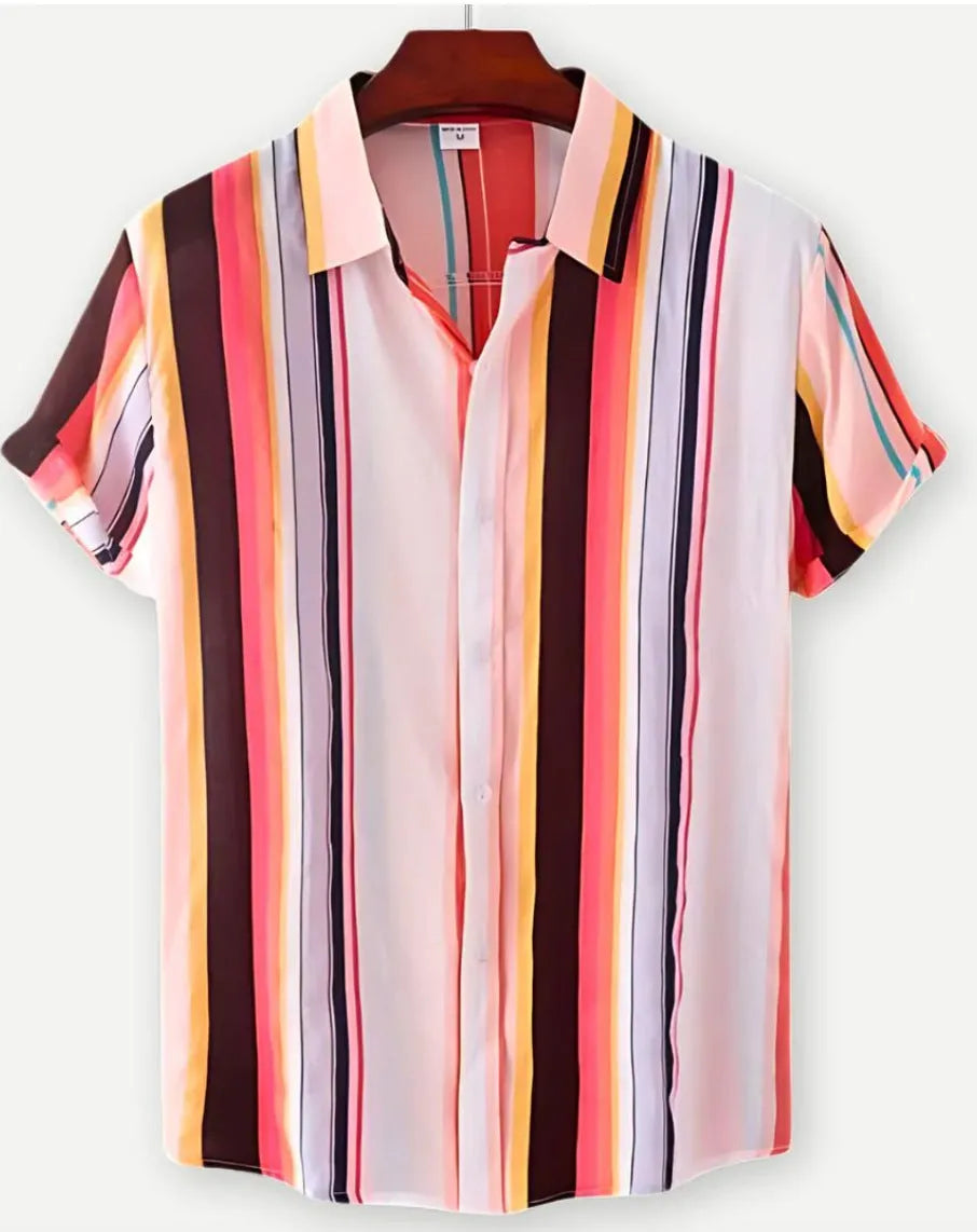 Hawaiian floral print short sleeve shirt with four-sided elastic polyester fabric
