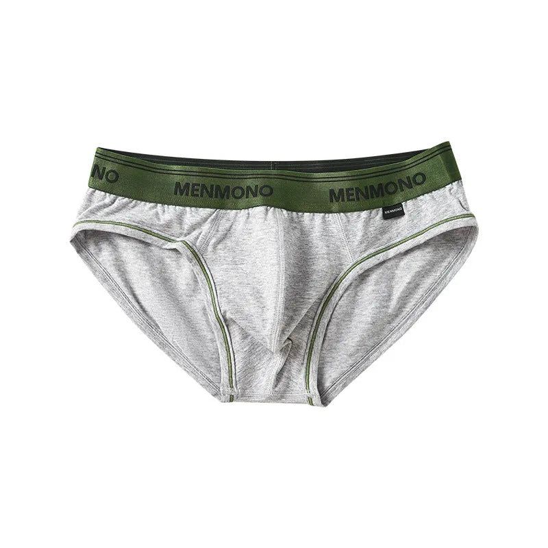 Men's low waist cotton blend briefs in a grey and blue colour block combination.