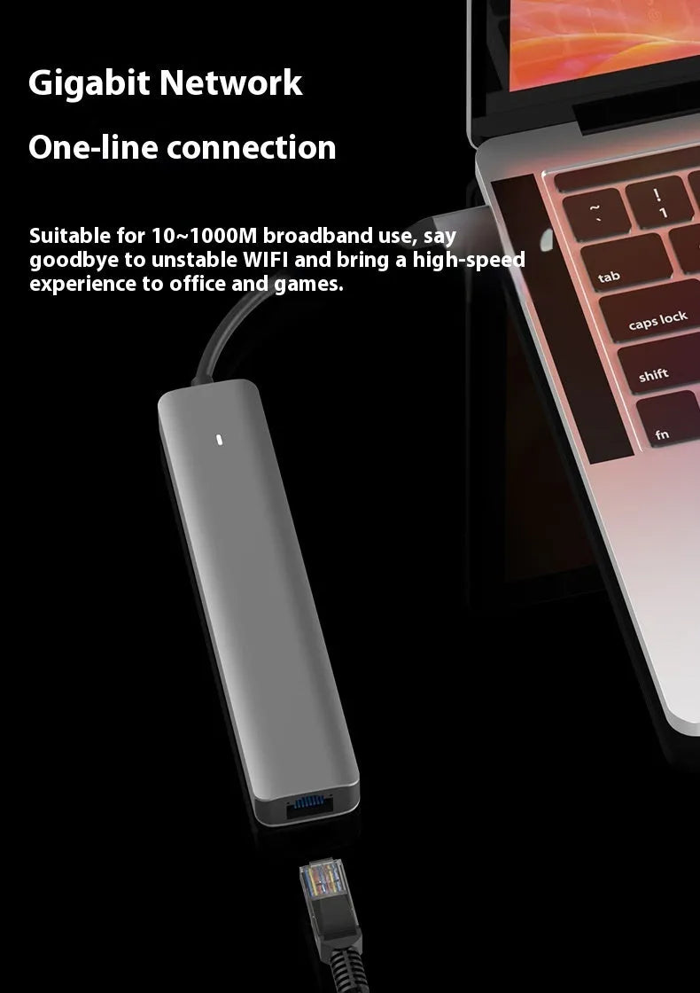 LQT-LH07 7-in-1 USB C hub with SD and TF card reader slots for laptop connectivity.