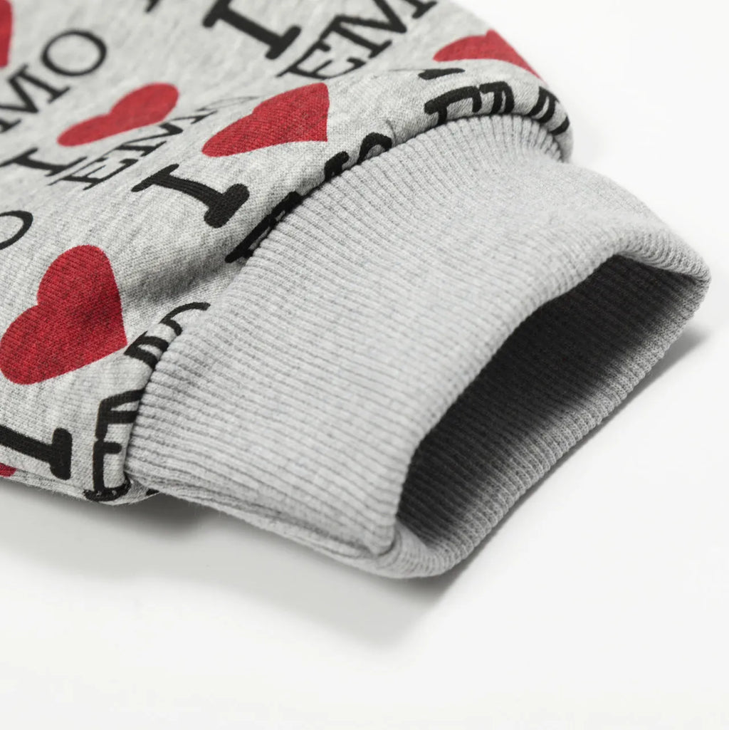 Women's grey hooded cardigan with retro pattern, long sleeves and cotton construction