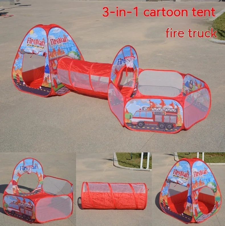 Marine cartoon themed three-in-one children's play tent set with ball pool and tunnel