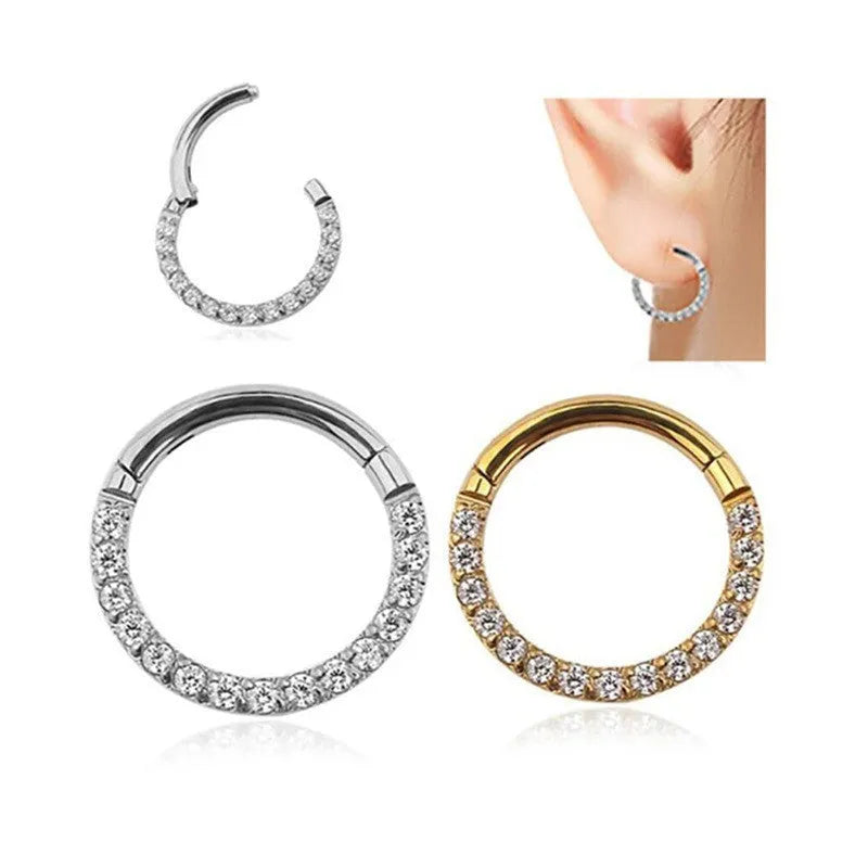 A seamless stainless steel nose ring hoop showing gold and rose gold electroplated colour options.