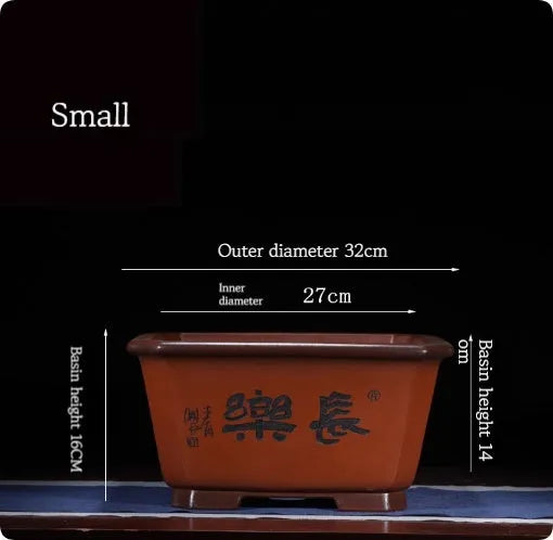 Large Chinese-style antique purple clay flower pot for indoor bonsai trees.