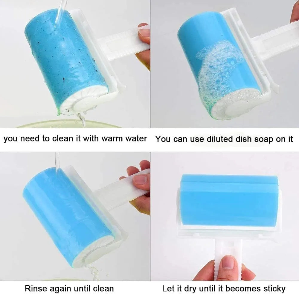 Reusable washable lint roller with cover for pet hair removal on fabrics