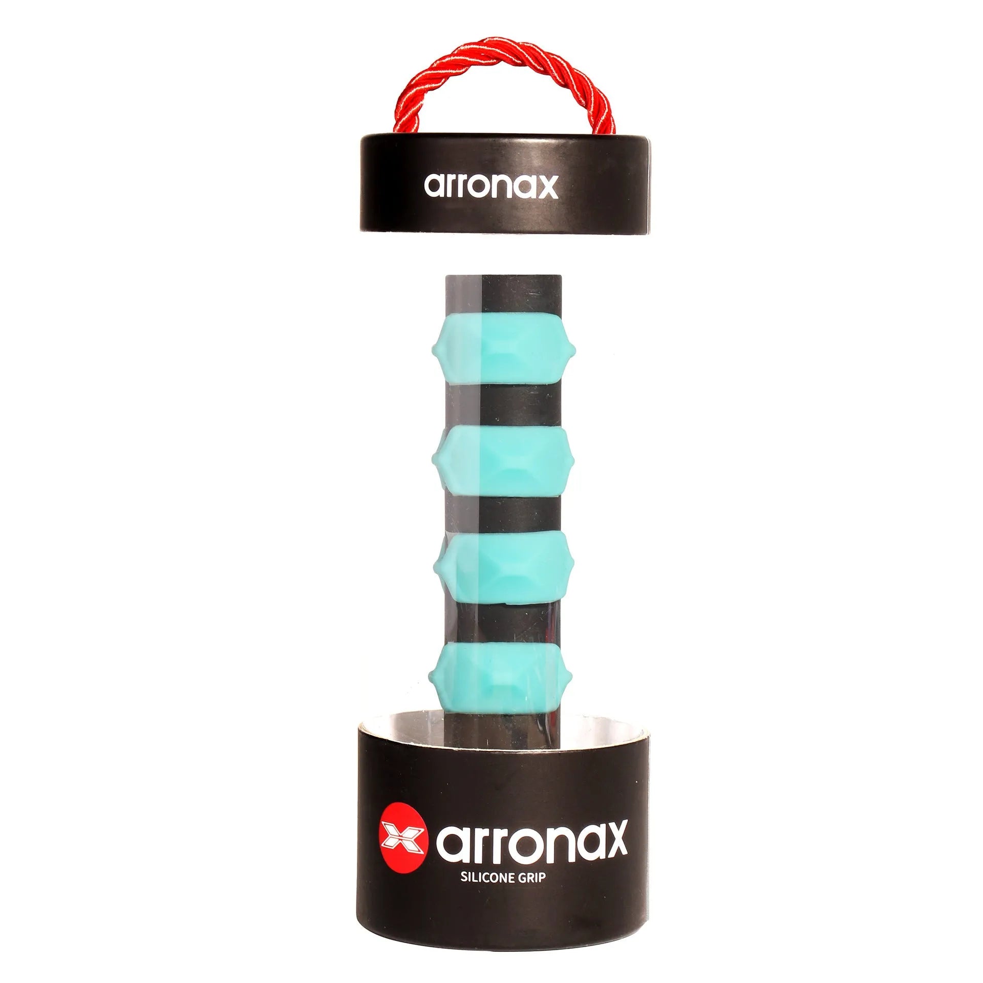 Silicone racquet hand rubber buckle in multiple colours on a sports background.