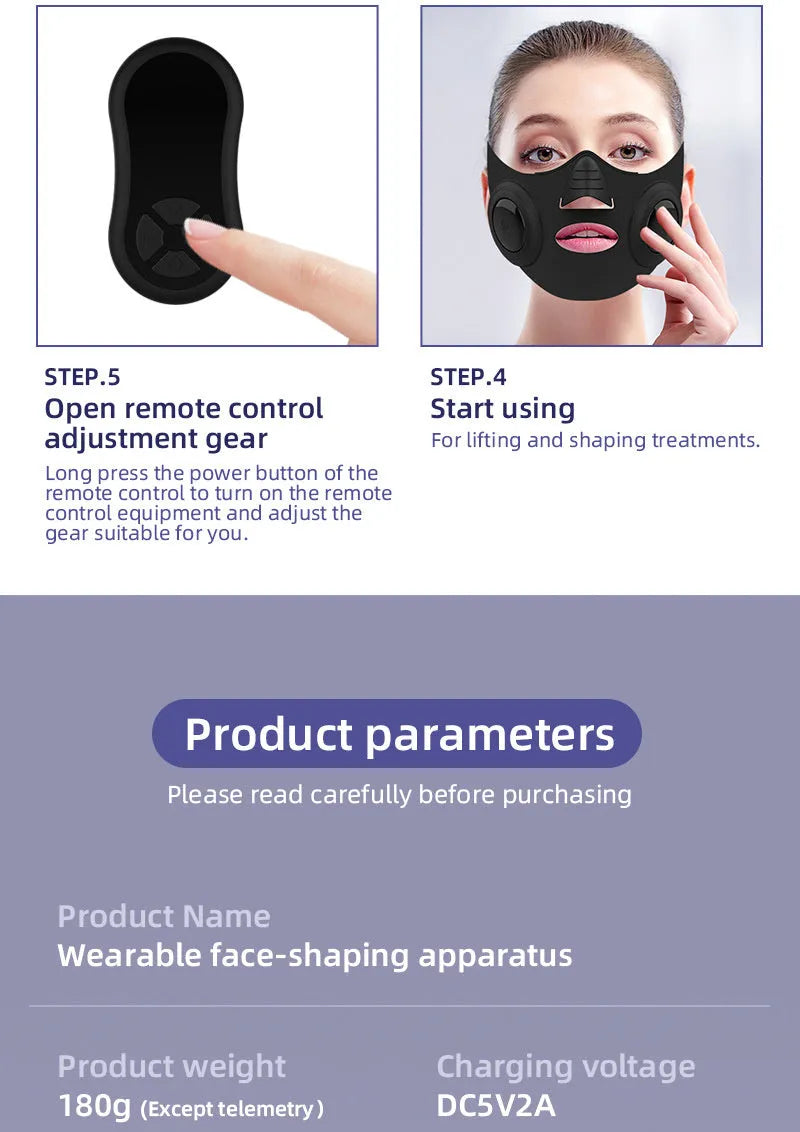 Black wearable photon therapy face mask beauty device with a USB charging port.