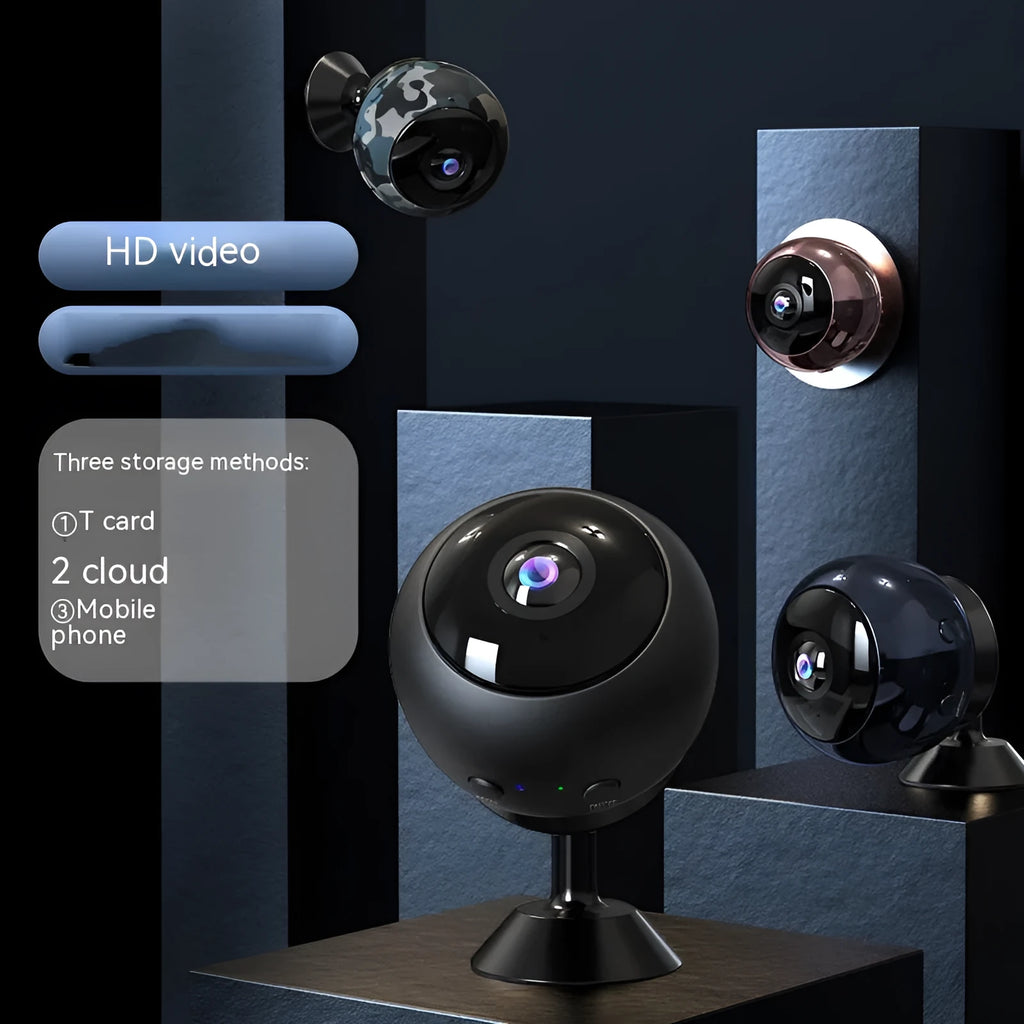 White 1080p wireless wifi security camera with lens on a grey ABS plastic housing.