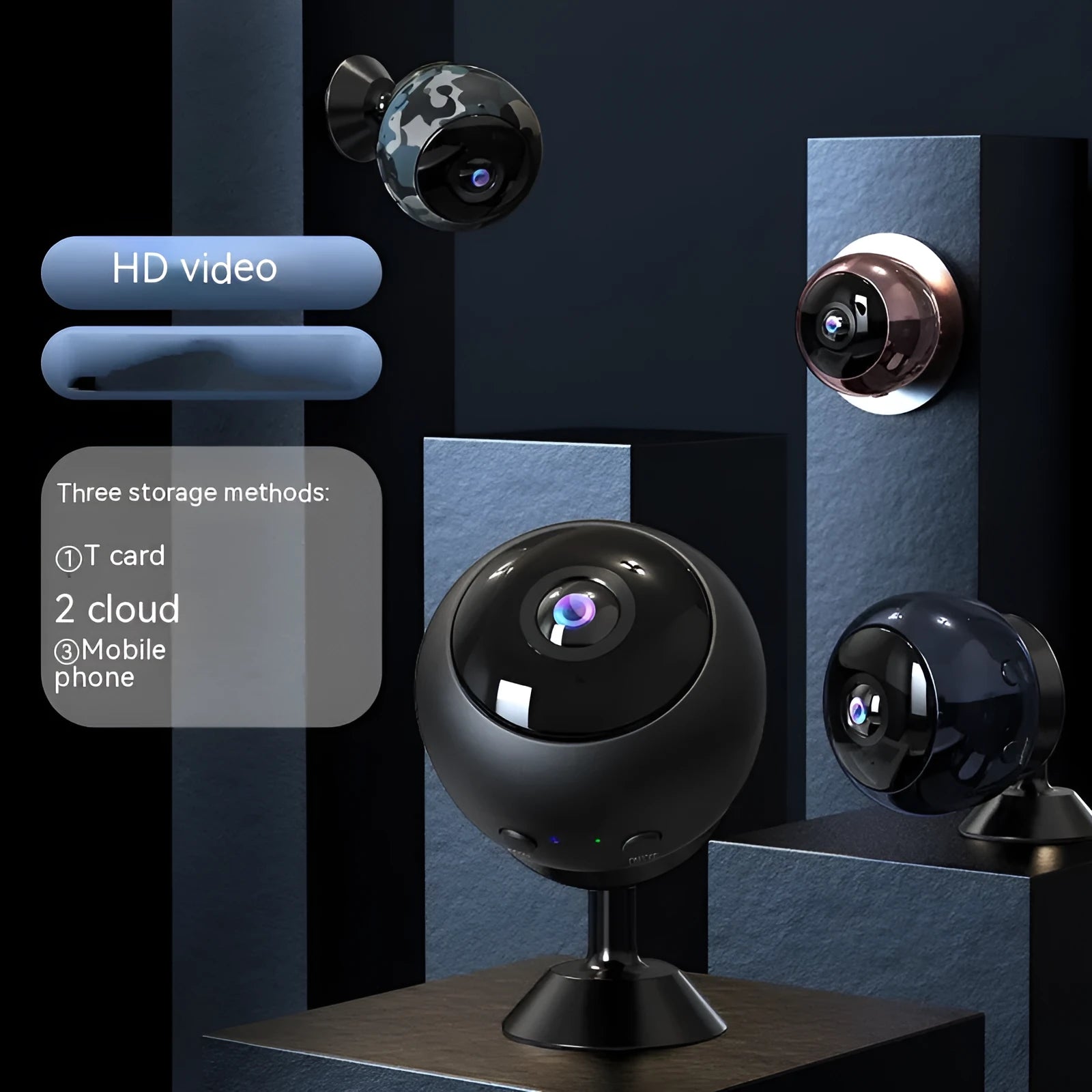 White 1080p wireless wifi security camera with lens on a grey ABS plastic housing.