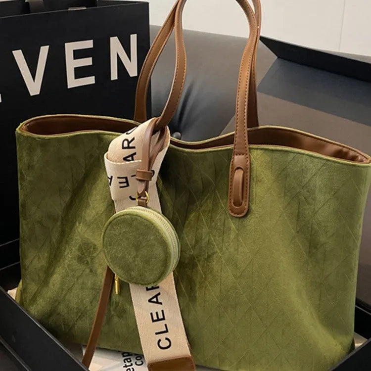 Women's large polyester shoulder tote bag with sandwich pocket in horizontal square shape