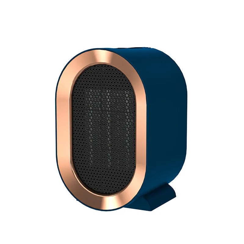 Desktop ceramic fan heater in black with mechanical control knobs and a front grille.