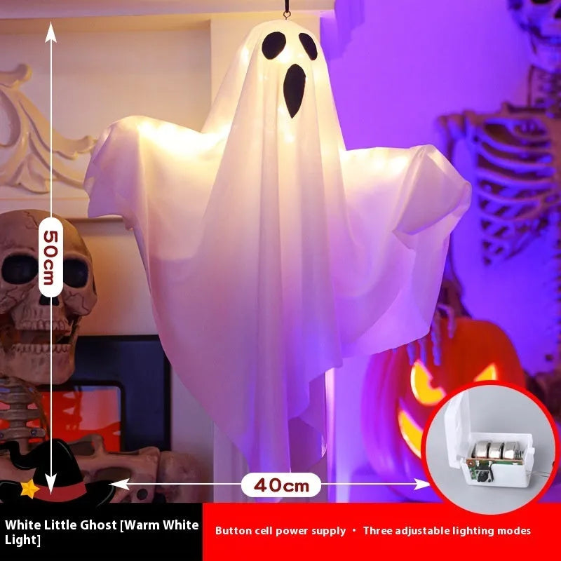 Luminous white ghost horror Halloween light with cloth construction and 4.5V button electronics