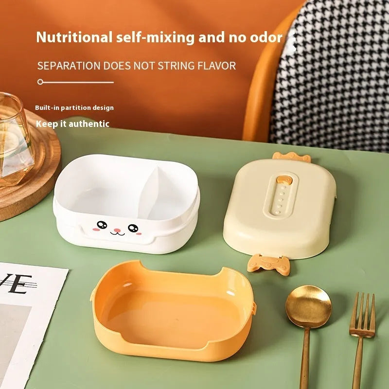 A square, solid-colour plastic divided lunch box, shown in dark blue, suitable for children and adults.