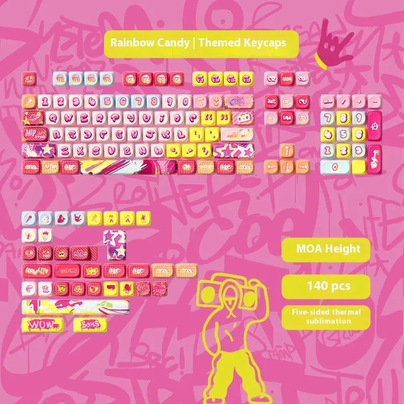 Sublimation printed cartoon theme keycap set for mechanical keyboard with pig party and capybara designs