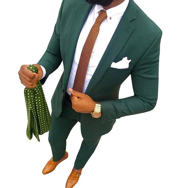 Man wearing a purple cotton two-piece suit jacket and trousers set.