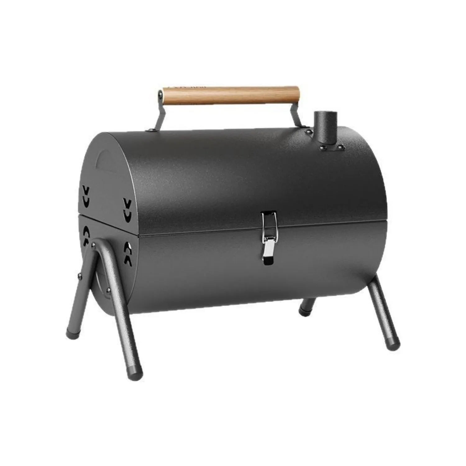 White round portable charcoal barbecue grill with folding design and detachable components
