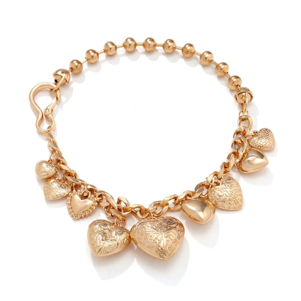 Carved heart pendant necklace with adjustable chain in gold or white K finish
