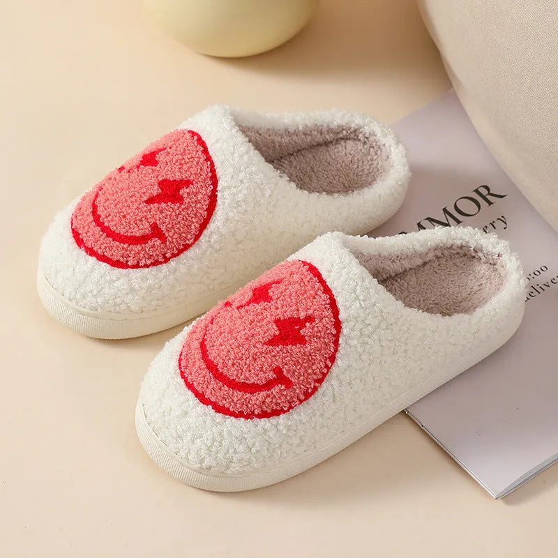 Women's plush slippers with cartoon love patterns and PVC non-slip soles