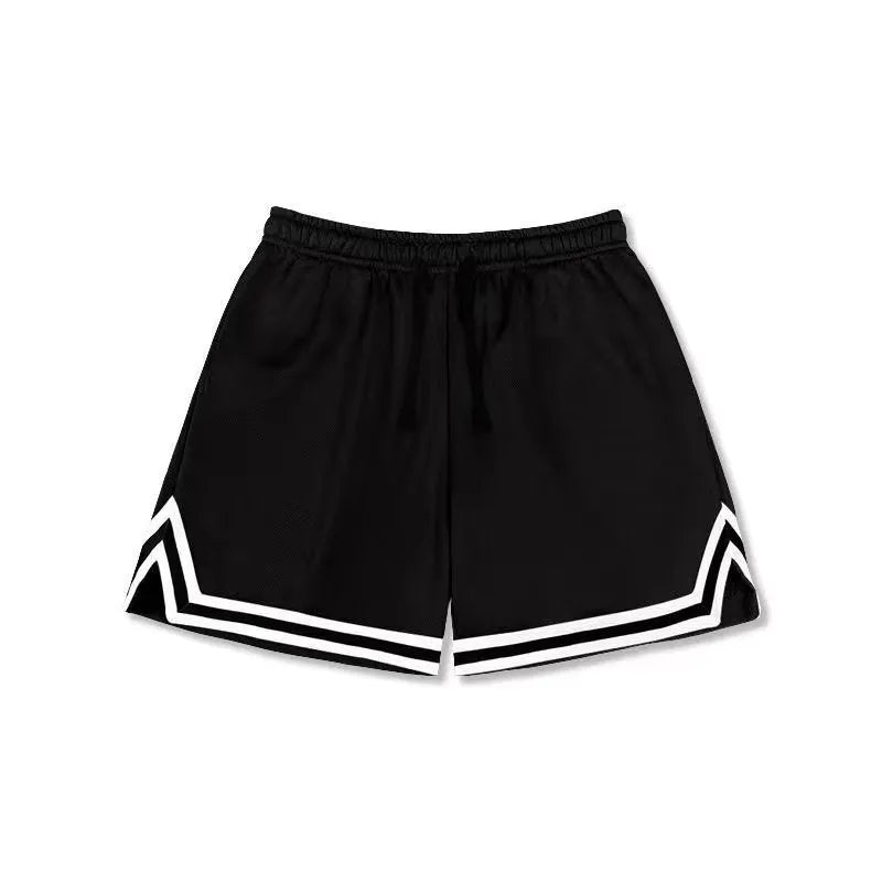 Men's loose sport shorts in polyester fabric available in nine colours including black, white, apricot, and blue shades