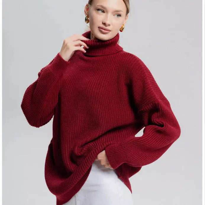 Women's high neck pullover sweater in imitation cashmere with 3D pattern