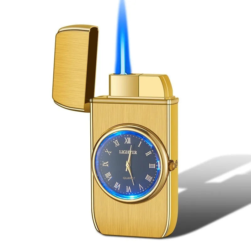 Electronic watch design metal cigarette lighter with wind-resistant ignition and LED flashing lamp