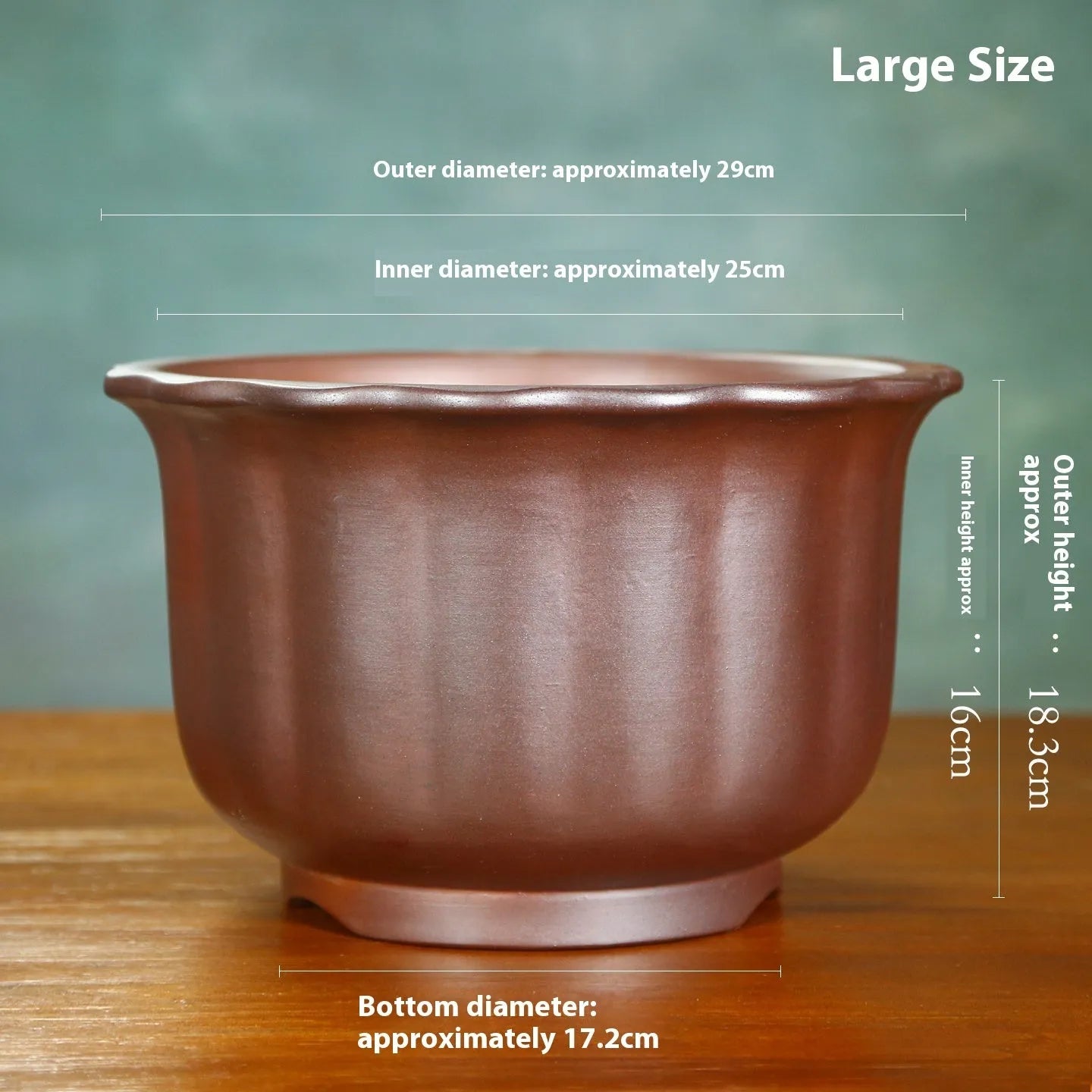 Purple sand ceramic bonsai pot with antique carved wood grain design