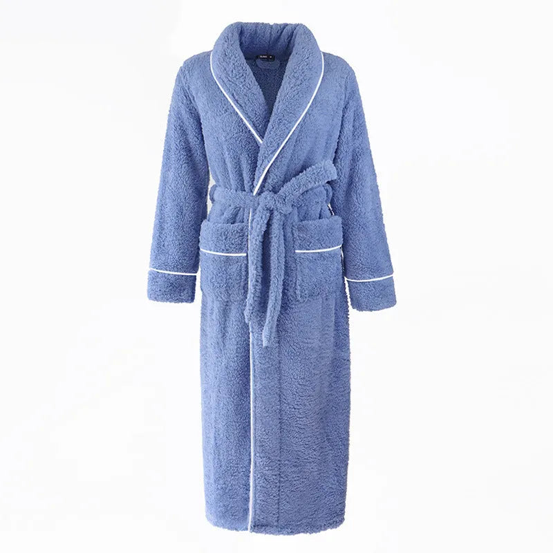 Thickened flannel couple's bathrobe set for winter in multiple colour options
