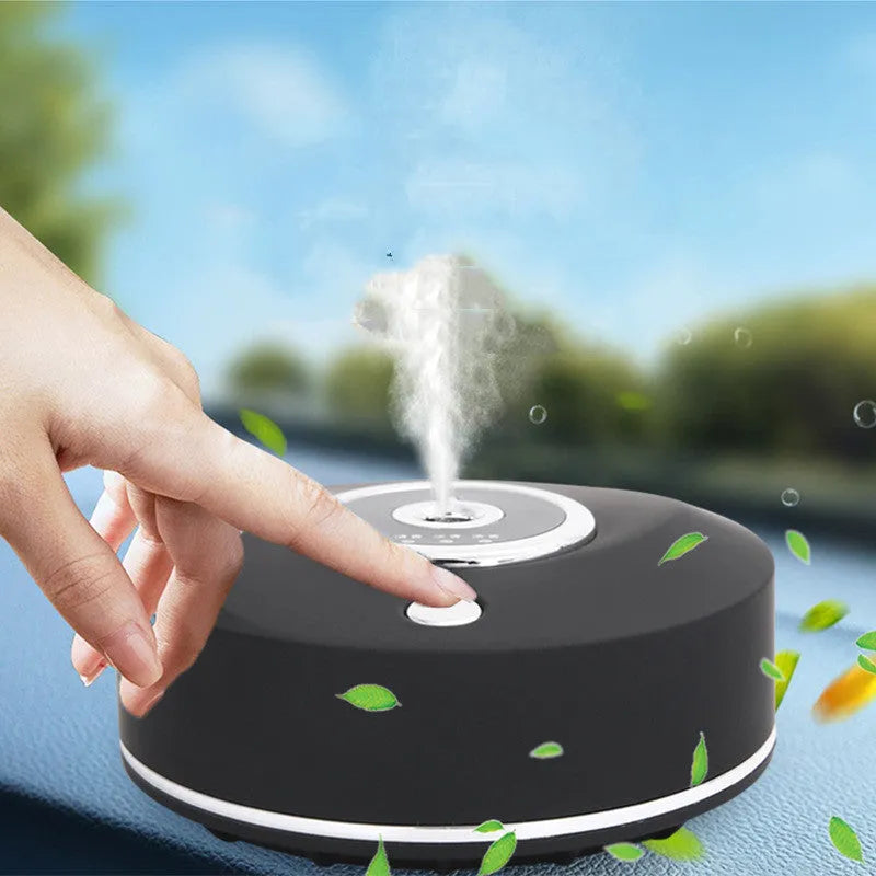 Intelligent vehicle mounted spray accessories in black plastic with USB charging cable and anti slip pad for car aromatherapy