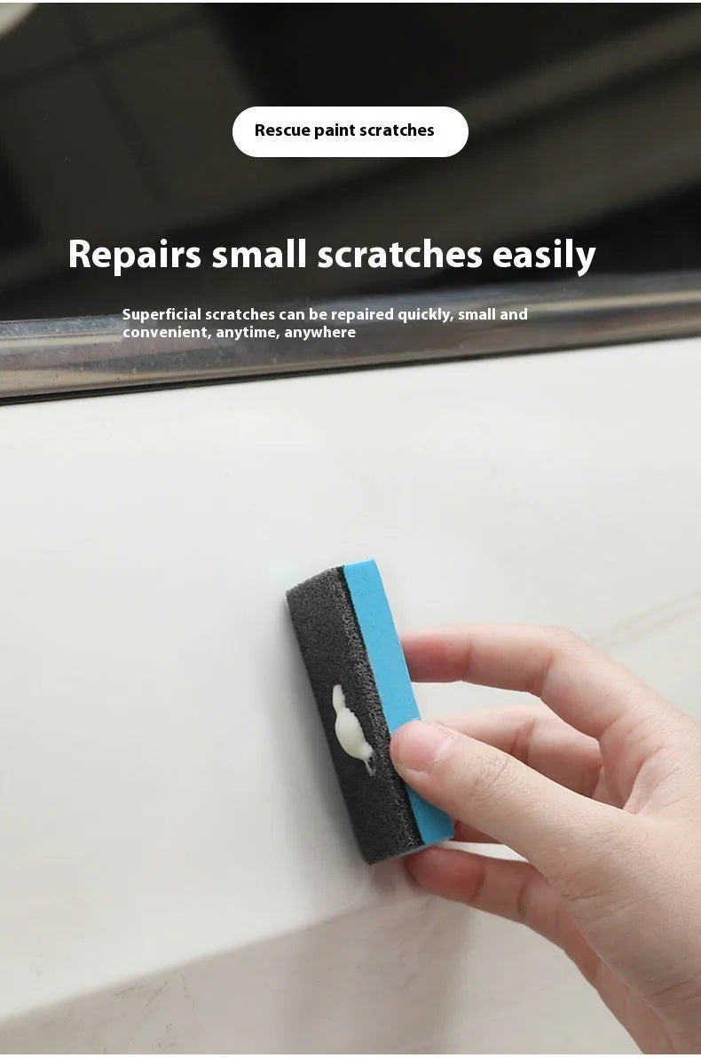 Car repair wax kit containing scratch removal wax, brightening wax, and frosted sponge applicator for paint restoration