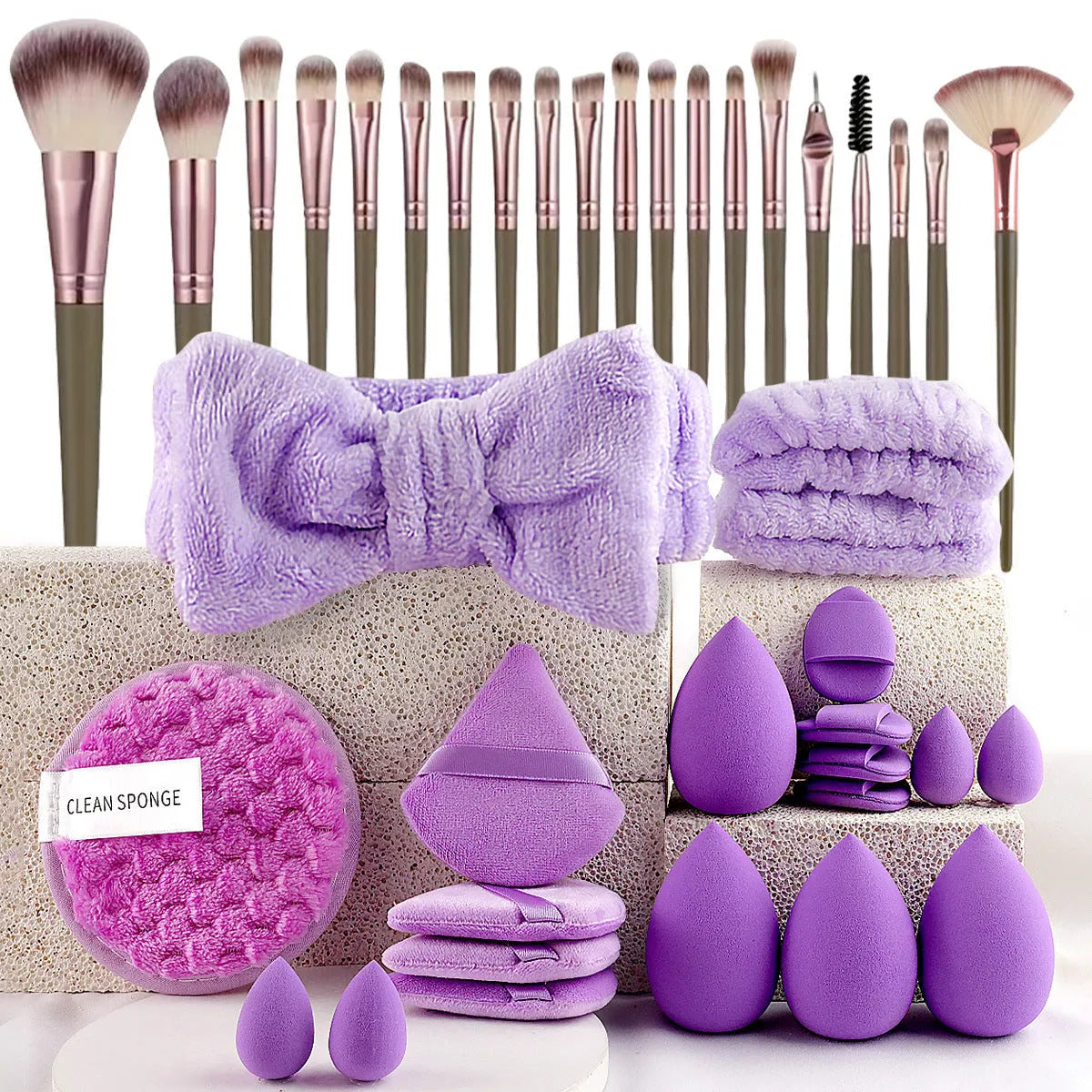 40-piece hydrophilic non-latex makeup sponge beauty tool set in brown pink purple colour options