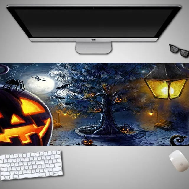 Oversized Halloween-themed mouse pad with graphic design on non-slip rubber cloth surface