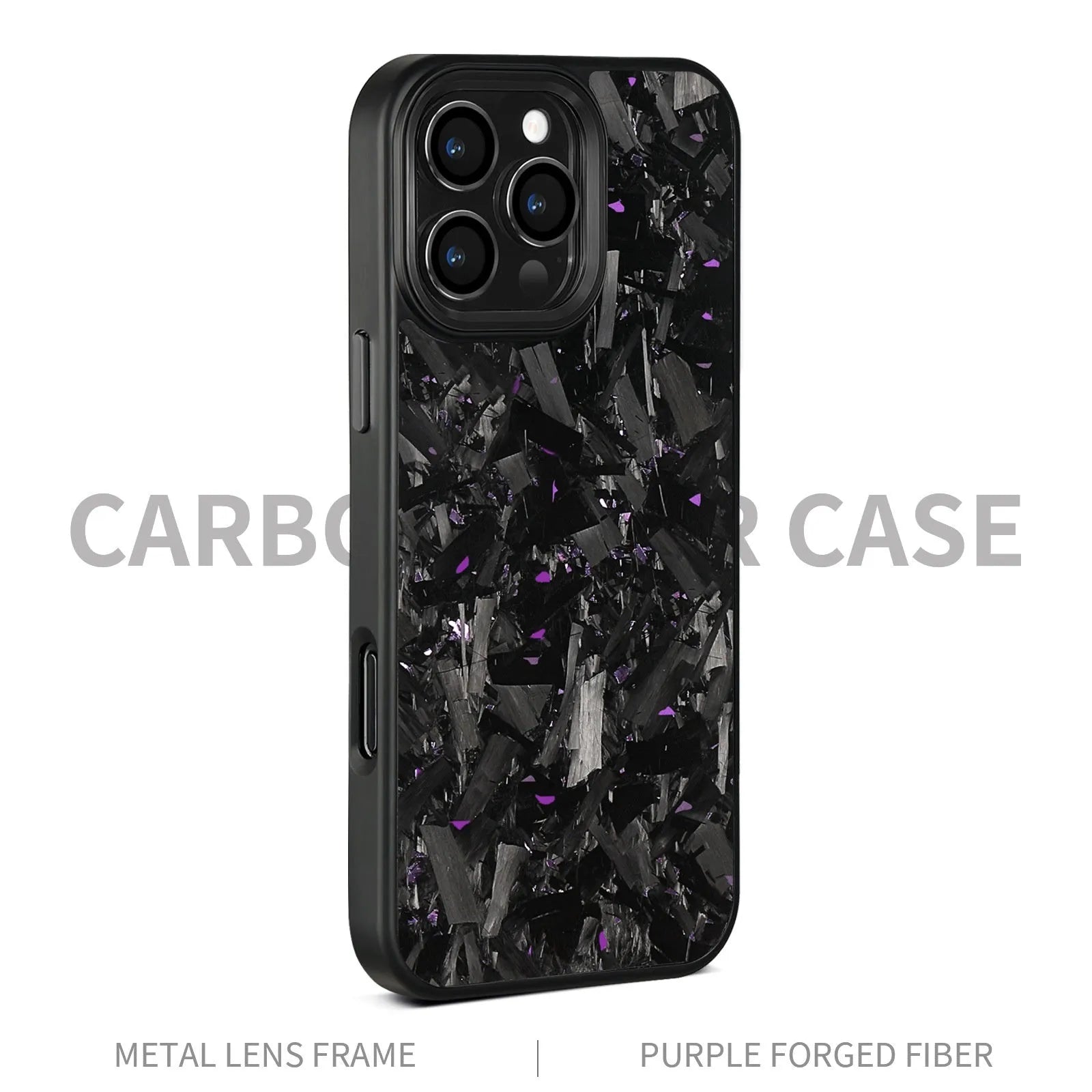 Magnetic carbon fibre iPhone 17 protective case with forged metal frame pattern in various colour options