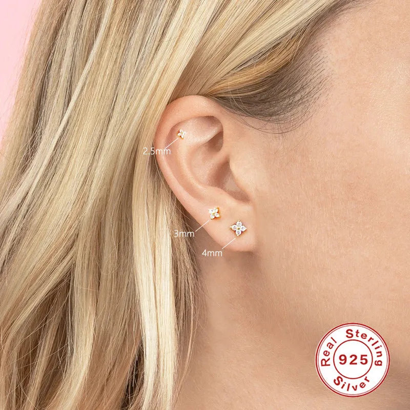 S925 sterling silver petal crystal flowers stud earrings in gold and platinum plating options.