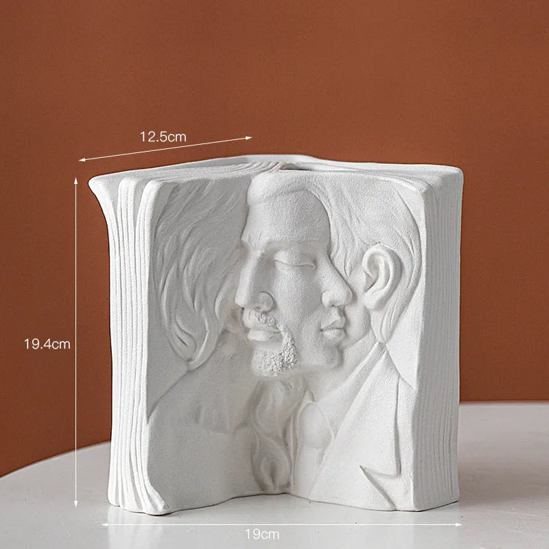 Ceramic book stand in a modern simple style with a glazed decorative pattern, holding a book upright.