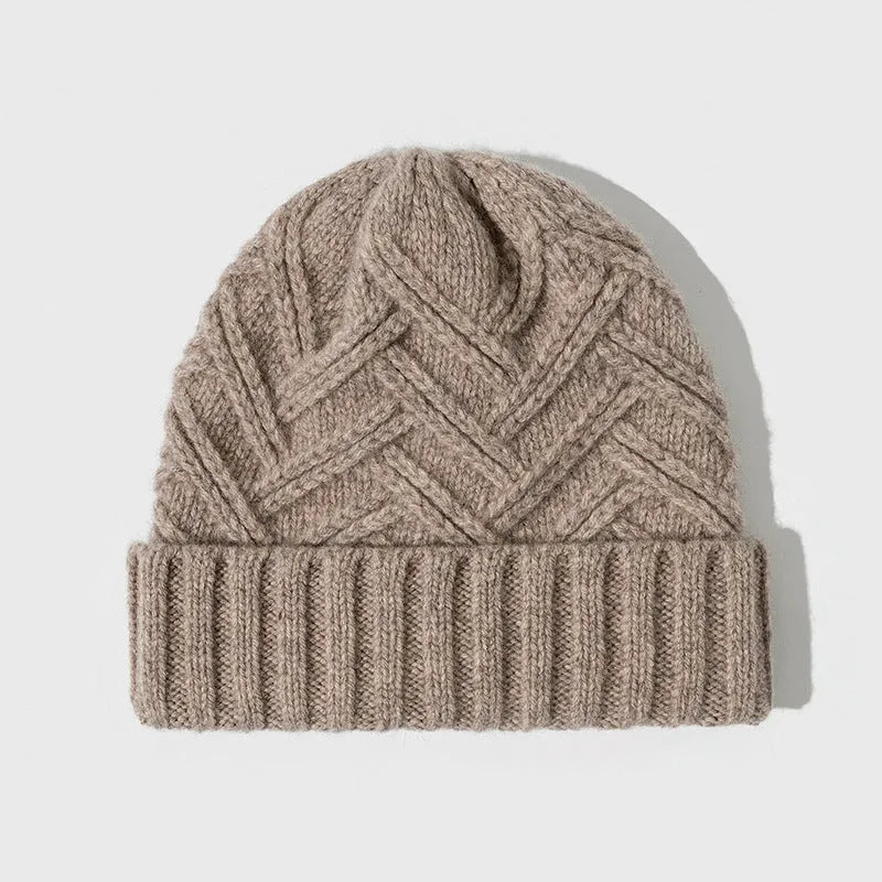 Wool knitted women's winter hat with dome crown in six colour options showing ivory white, khaki, ankela red, golden brown, goddess gray and obsidian black variations