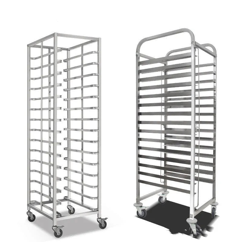 Stainless steel six-layer baking tray rack with lock feature for 40x60cm commercial trays