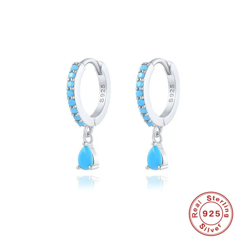 S925 sterling silver water drop earrings with geometric shape and diamond/gemstone accent options