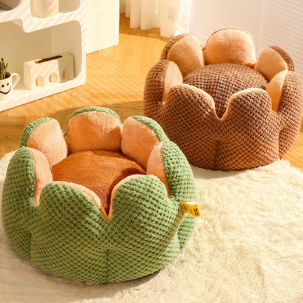 Green cactus petal shaped pet bed with non-slip bottom for cats and small dogs