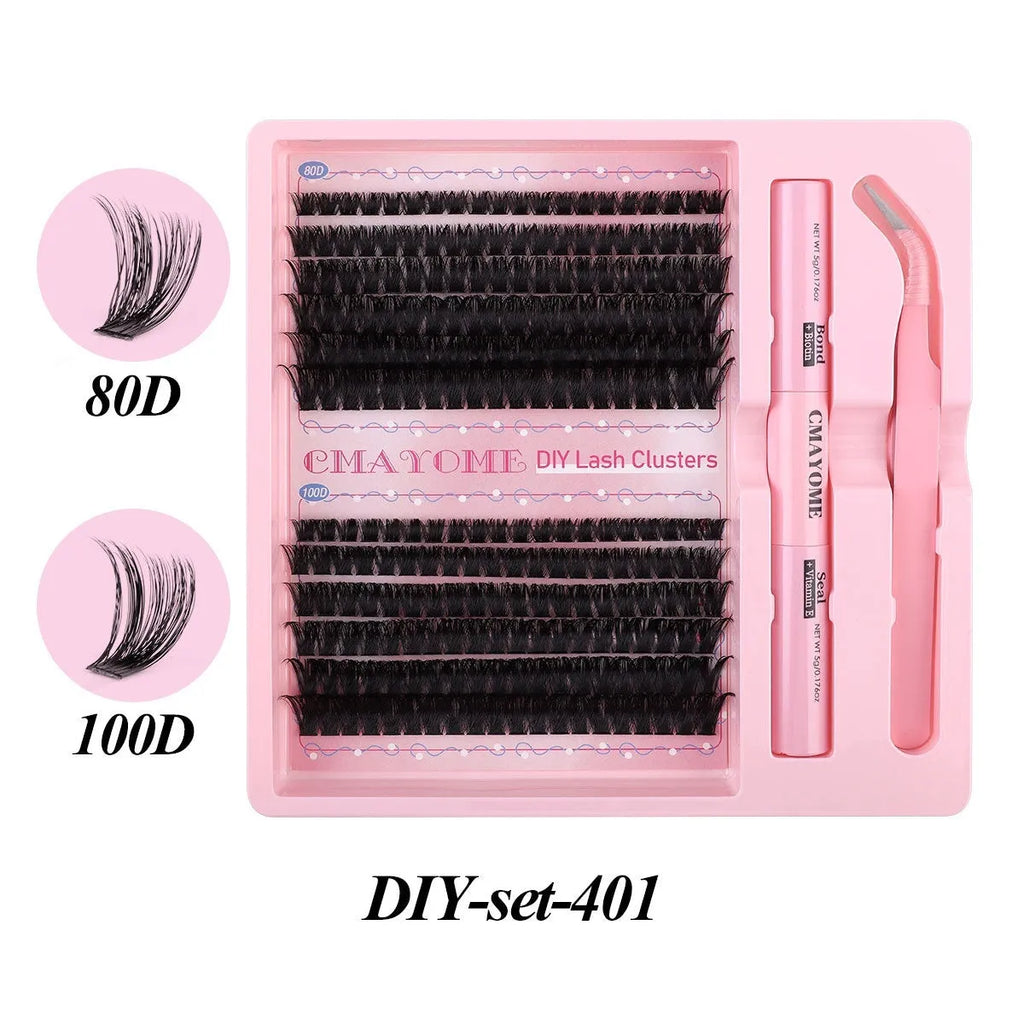 DIY single cluster individual false eyelash set in natural thick mixed split types.