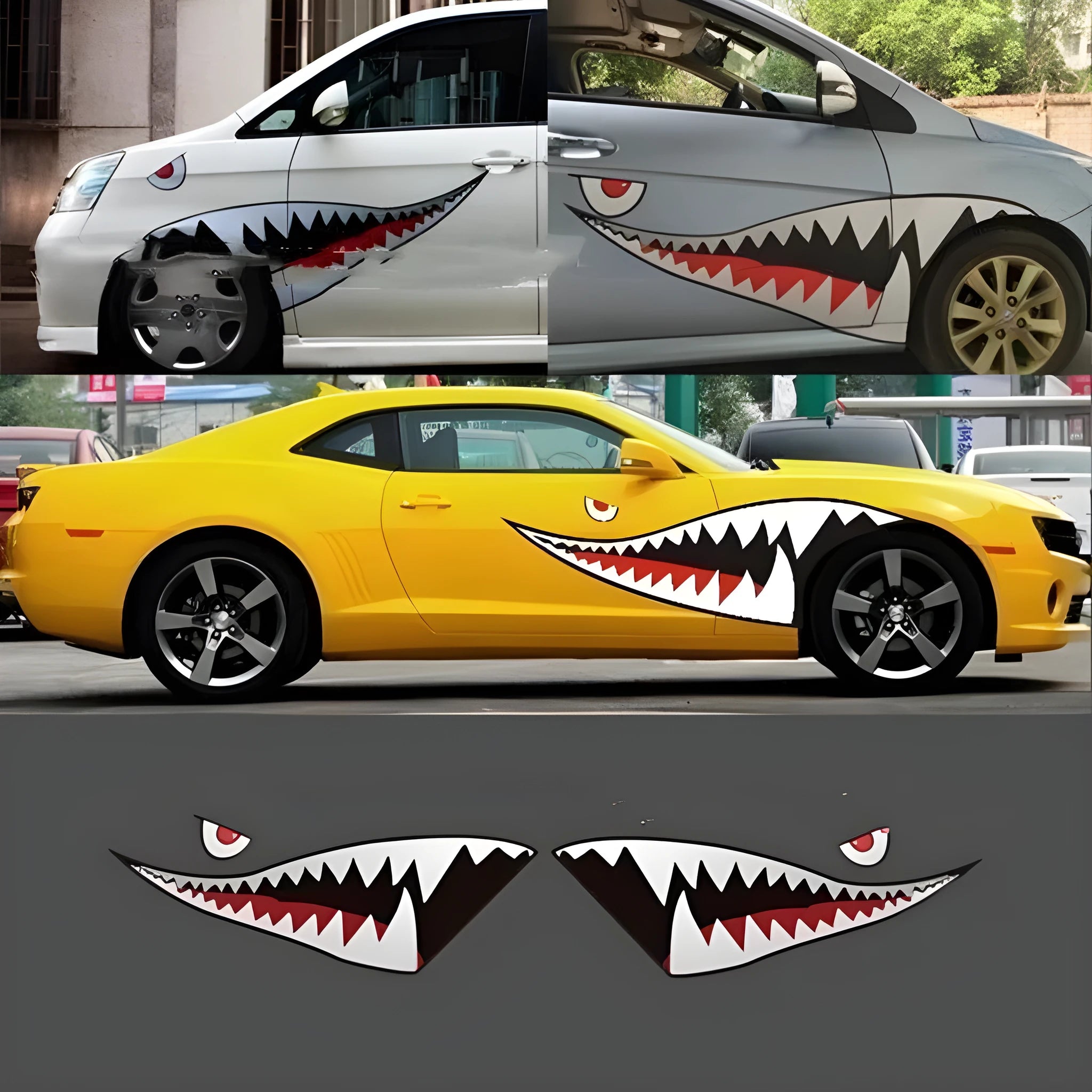 Shark latte art design car sticker on PVC material for outdoor vehicle decoration