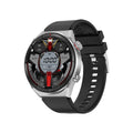Black or silver smart watch with large 1.5 inch colour screen showing call interface, available with leather, silicone or steel straps