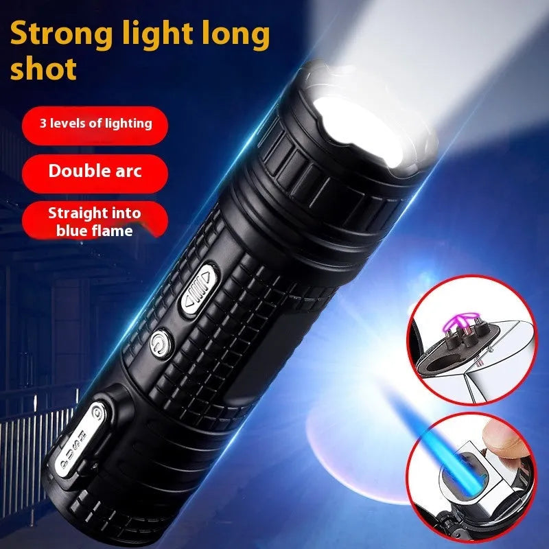 TH727 multi-function waterproof flashlight lighter in metal housing showing five colour options
