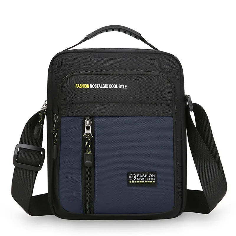 Men's green nylon crossbody messenger bag with casual outdoor styling