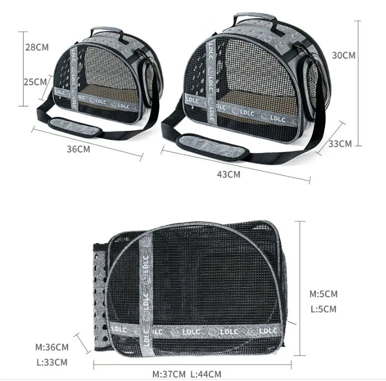 Portable one-shoulder pet bag for cat travel in blue Oxford cloth with anti-scratch cradle net