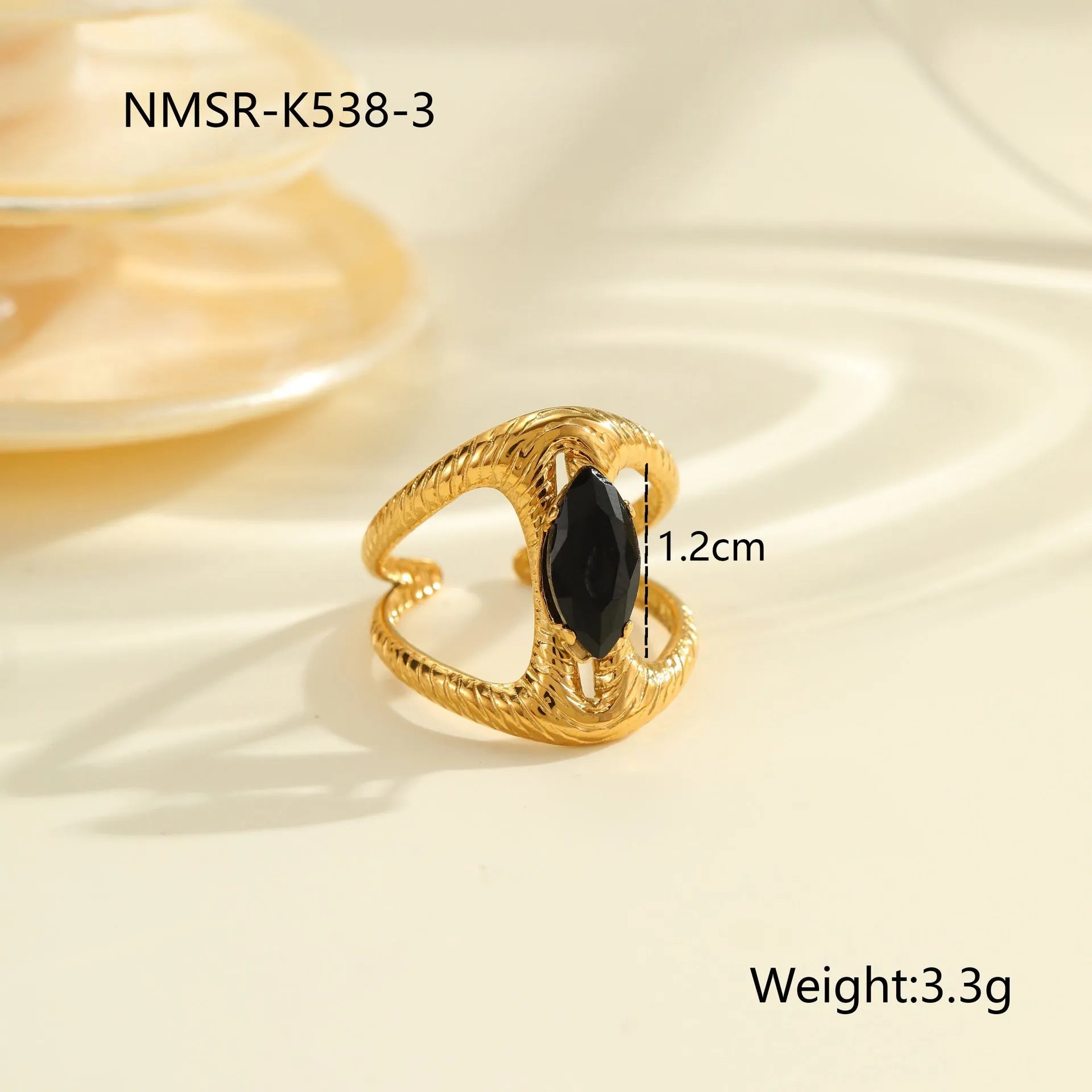 Geometric zircon ring with open mouth adjustable design in stainless steel