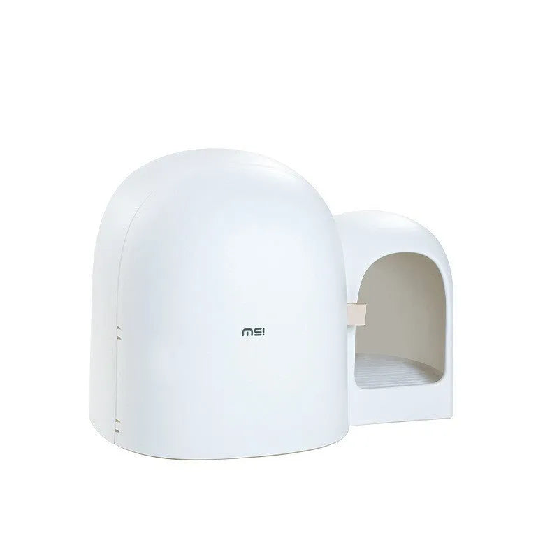 Enclosed oversized cat litter box in three colour options showing dimensions 67.7cm long by 49cm wide