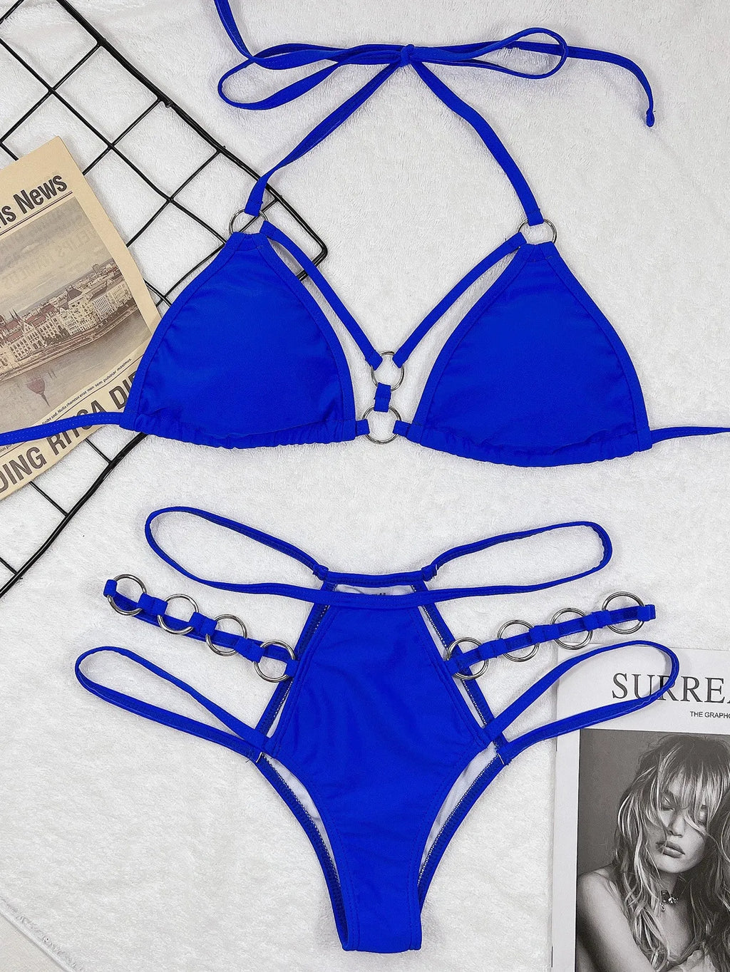 Pure colour women's bikini set with separated top and shorts in nylon fabric for swimming