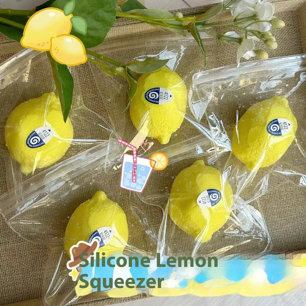Yellow silicone lemon squeezing toy on a flat surface used for stress relief and sensory play