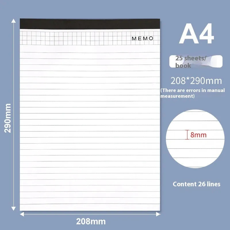 A4 tearable grid notebook with ivory white pages and adhesive binding, shown in open position