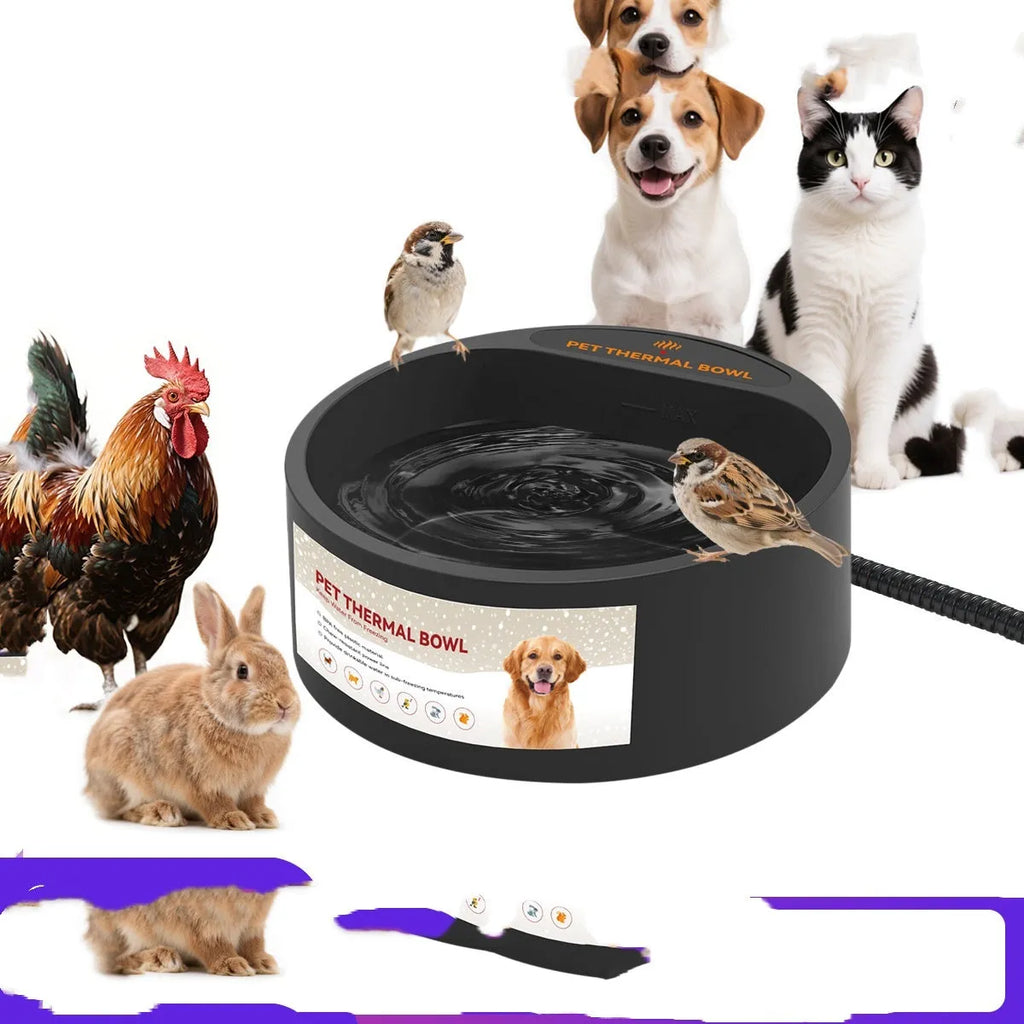 Black ABS plastic pet heating bowl with constant temperature function for cats and dogs